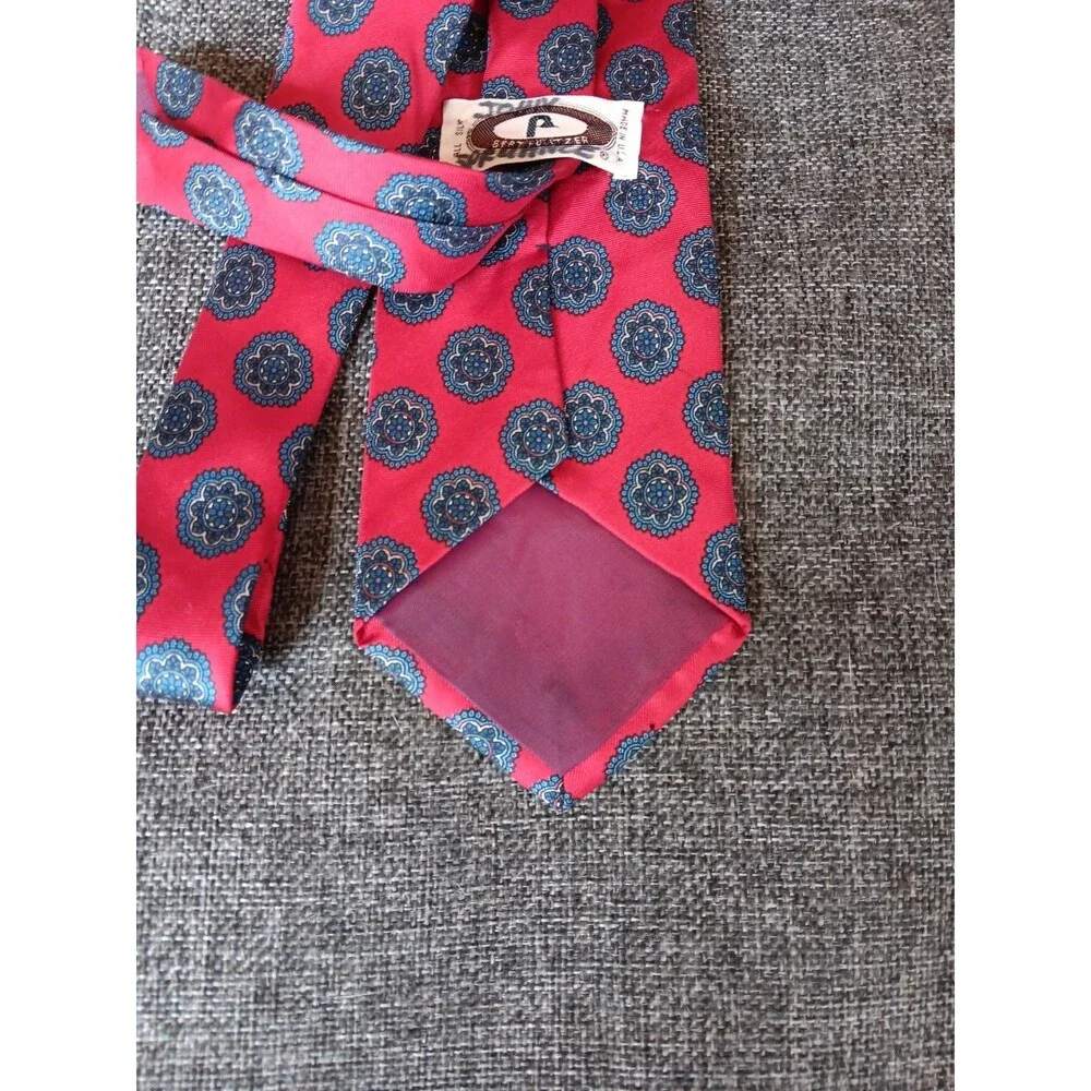 Tie 70s 80s 90s Y2K Mens Bert Pulitzer Silk Red Blue 3.75 Wide 57 Long